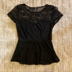 Forever 21 lace black top w peplum bottom size M